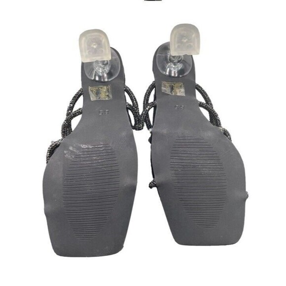 AZALEA WANG Anarchy Stiletto Black Crystals Lucite Clear Heel Sandals Square 8.5 - Picture 7 of 12